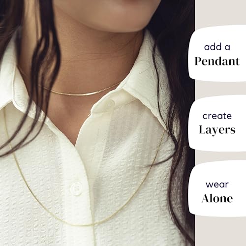 KISPER 24k Gold Box Chain Necklace – Thin, Dainty, Gold Plated Stainless Steel Jewelry for Women with Lobster Clasp - style: 28 inch