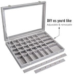 Siveit Jewelry Tray Organizer Box 48 Grid Jewelry Display Organizer Box with Transparent Lid Rings Earrings Necklaces Pendants Display Box Suitable for Women and Girls (48 Grid, Silver Grey) - color: Grey