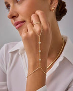 PAVOI 14K Gold Plated Hand Chains for Women - Adjustable Hand Chain Bracelet and Ring - Trendy Gold Handchain Bracelet Stack Summer Jewelry - Beads, Pearl, and Cubic Zirconia Body Jewelry - style: Bezel