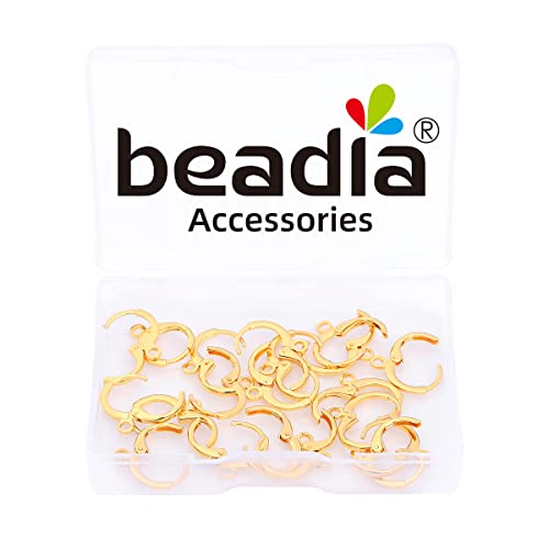 BEADIA 18K Gold Plated Earring Hooks Round 12mm 20pcs for Jewelry Making Findings - size: Round Hooks 12mm