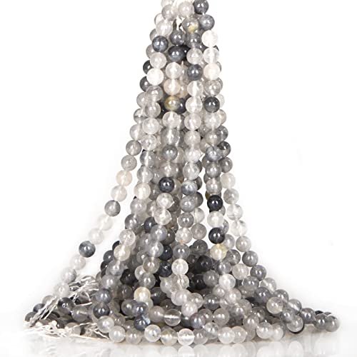 ICAI Beads（Cloudy Quartz Crystals） Natural Stone Gemstone Round Loose Beads Crystal Energy Stone Healing Power for Jewelry Making DIY,1 Strand 60-62pcs（6mm） - color: Cloudy Quartz Crystals, size: 6mm
