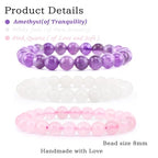 NCB 2.3-Piece 4mm Natural Crystal Gemstone Stretch Bracelets – Handmade Reiki Energy Healing Jewelry for Meditation,Yoga, Unisex - color: 3PCS ( Amethyst+Pink Quartz+White Jade ), size: 8mm