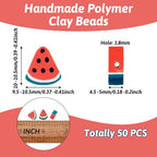 50PCS Handmade Polymer Clay Beads Watermelon Slice Loose Beads Fruit Theme Spacer Beads for DIY Bracelet Necklace Earring Charm Jewelry Making Hole 1.8mm - color: Watermelon Slice