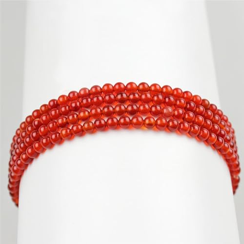 MJDCB 225pcs Natural Small Stone Beads 3mm Red Agate Round Smooth Loose Gemstone Bead for Jewelry Making Bracelets Earrings Necklaces Accessories - color: Red Agate