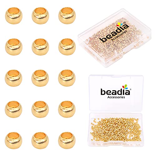 BEADIA 14K Gold Plated Crimp Beads Non Tarnish 2.5mm 600pcs for Jewelry Making Findings - color: Crimp Beads 14K Gold, size: 2.5mm