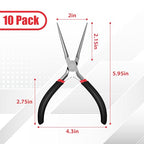 10 Pcs Mini Needle Nose Pliers Bulk, 6 Inch Precision Pliers Set with Extra Long Tips for Jewelry Making, Wire Wrapping, Small Object Gripping, DIY Project (Black,Textured Handle) - color: Black, Textured Handle