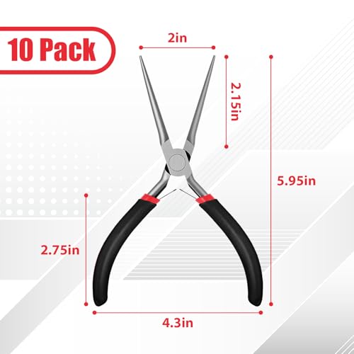 10 Pcs Mini Needle Nose Pliers Bulk, 6 Inch Precision Pliers Set with Extra Long Tips for Jewelry Making, Wire Wrapping, Small Object Gripping, DIY Project (Black,Textured Handle) - color: Black, Textured Handle