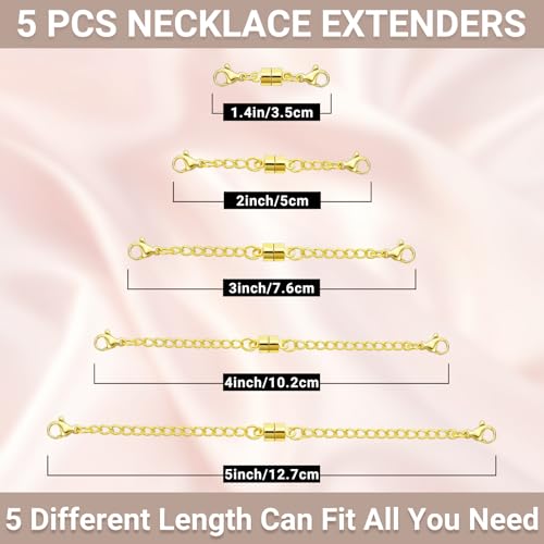 OHINGLT Necklace Extender Magnetic Clasps Chain Extenders for Necklaces,Gold and Silver Magnetic Necklace Clasps and Closures with Bracelet Extension - color: 5Pcs Gold