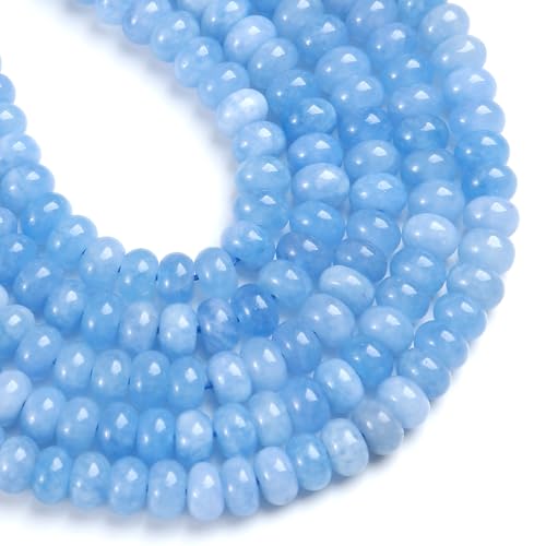 76pcs 5x8mm Natural Stone Dark Blue Aquamarine Rondelle Spacer Loose Beads Abacus Disk Stone Round Loose Gemstone Beads for Jewelry Making DIY Bracelet Necklace - color: Blue Aquamarine Stone