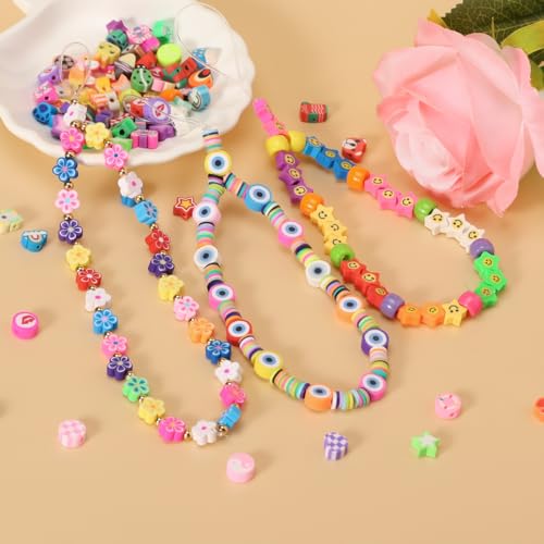 500 Pieces Polymer Clay Beads for DIY Jewelry Making, 24 Style Cute Clay Bead Animal Beads Flower Football Sports Beads Charms for Bracelets Necklace Crafts Kits for Adults Women