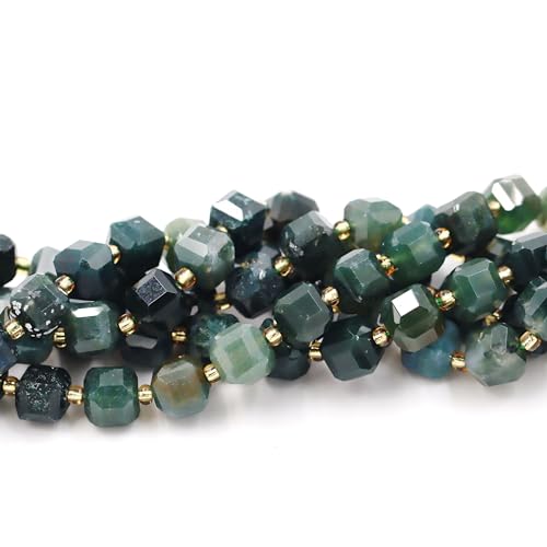 Malahill Wholesale Natural Faceted Stone Beads for Jewelry Making Sold per Bag 5 Strands Inside Cube Moss Agate 6mm - color: Moss Agate, size: Faceted Cube 6mm