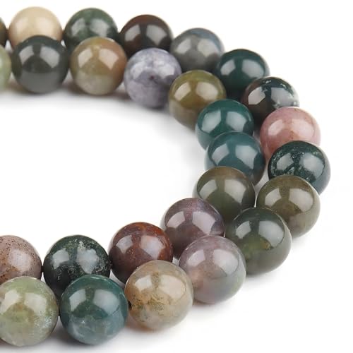 HAAMIIQII 8mm Natural Indian Agate Beads Round Gemstone Loose Beads for Jewelry Making 2 Strands (92-96pcs) - color: Indian Agate, size: 8mm (92-96pcs)