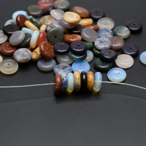 40 Pcs Healing Loose Beads Coin Shape Natural Necklace Stone Pendants Crystal Charms for Jewelry Making DIY Craft - color: coin