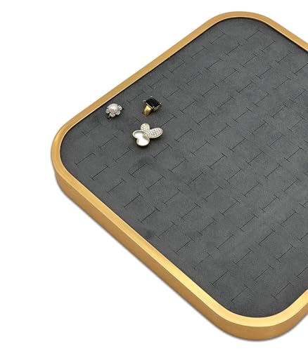 TheDisplayGuys - Aluminum Jewelry Organizer Display Tray - Faux Suede Insert - 104 Ring Holder Slots - Gold/Grey - color: Grey Suede, size: Ring Slots - 104, style: Aluminum - Gold