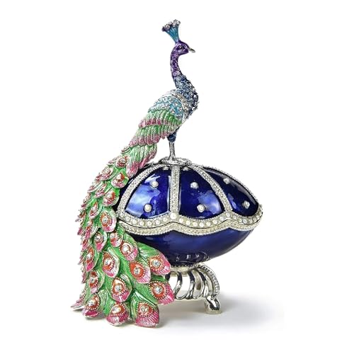 KALIFANO Peacock Jewelry Box/Stash with Element Crystals and Gemstones Made for Storage, Organization, and Display - Handmade Earring, Necklace, and Ring Box (Collectible Oranament) - color: Elegant Peacock on Blue Box