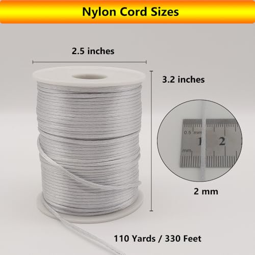 2 mm 330 Feet Satin Nylon Cord String for Jewelry Making Bracelet Necklaces Beading Thread Rattail Macrame Kumihimo Chinese Knot Craft - size: Silver