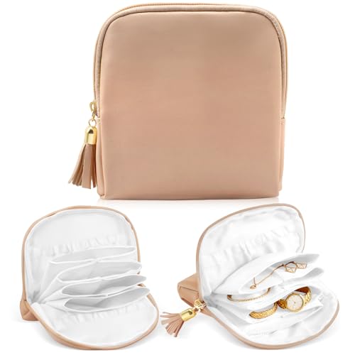 Small Jewelry Travel Case Jewelry Pouch Bags Jewelry Case with Zipper Soft Velvet Organizer Storage Bag for Necklaces Bracelets Earrings Travel Essentials Gifts for Men Women (Brown) - color: A-Brown