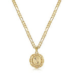 KissYan Initial Necklaces for Women, 14K Gold Plated Round Letter Pendant Capital Monogram Necklace Alphabets from A-Z Figaro Chain Jewelry - color: Gold, style: S