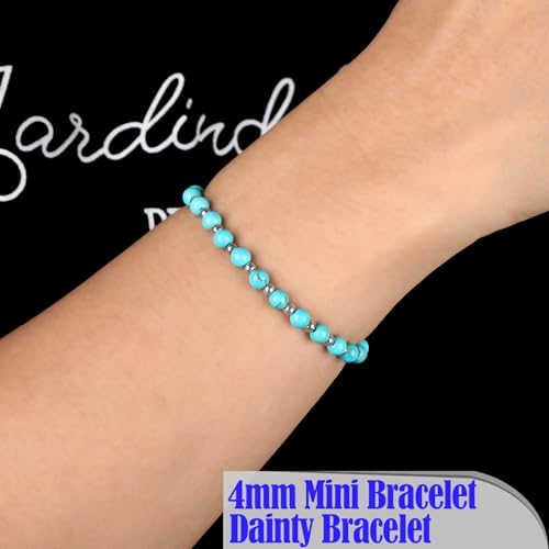 QOGIR 14k gold Handmade Healing Bracelet, Natural Gem Stone Crystal Elastic Gold Bracelet - color: Blue Turquoise Silver - Wisdom, size: 4m