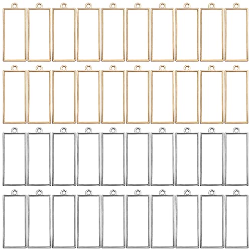 60pcs Open Bezels for Resin,Open Frame Pendant Hollow Frame Pendants Geometric Hollow Bezel Pendant Open Bezel Pendants Backs for Pressed Flower,Earrings,Bracelet,DIY Crafts(K Gold,White K) - color: K Gold,White K;Rectangle