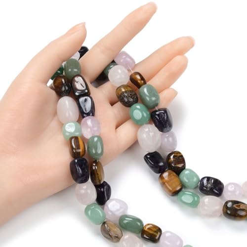 Adabele 15 Inch Natural Mixed Gemstone Tumbled Round Nugget Rock 10-13mm Amethyst Crystal Aventurine Stone Beads for Craft Jewelry Making GZ4-7 - color: Mixed Stones, size: 15 Inch/1 Strand