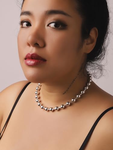 Sacina Y2k Aesthetic Emo Beaded Ball Chain Necklace, Gothic Punk Grunge Necklace, Christmas Jewelry Gift - color: Silver, size: 18 in