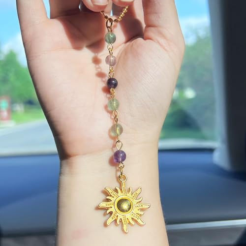 Car Rear View Mirror Accessories Sunny Hanging Ornament, Chakra Rearview Decor Charm Chakra Crystals Beaded Crystal Swinging Cute Boho Handmade Interior Decor for Women Men - color: Chakra