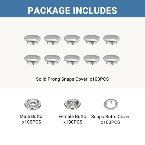 100 Sets Metal Snap Buttons, Sterling Silver Solid Sewing Snaps for Fabric, Prong Snap Button Kits for DIY Crafting Clothing Sewing (9.5mm / 400 PCS) - color: Solid Silver