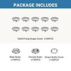 100 Sets Metal Snap Buttons, Sterling Silver Solid Sewing Snaps for Fabric, Prong Snap Button Kits for DIY Crafting Clothing Sewing (9.5mm / 400 PCS) - color: Solid Silver