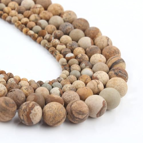 Stone Beads, 60pcs Matte Picture Jasper, 6mm Round Loose Beads for Jewelry Making, Bracelets, with Bag, String & Card - color: Matte Picture Jasper, size: 6mm