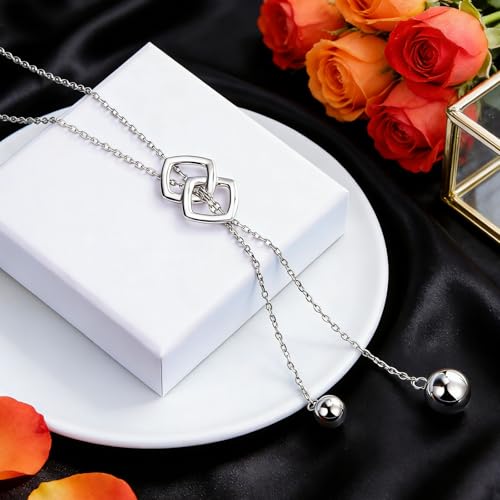 DAOCHONG Long Necklace S925 Sterling Silver Tassel Round Ball Necklace for Women,Snowflake Long Necklace Silver Jewelry Christmas New Year Holiday Gifts for Women Her (Chain adjustable) - style: Chain adjustable
