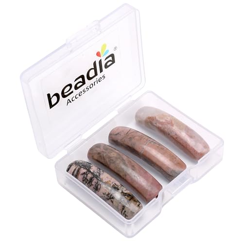 BEADIA Natural Curved Rhodochrosite Stone Beads 36x10mm 4pcs for DIY Bracelet Jewelry Making - color: Rhodochrosite