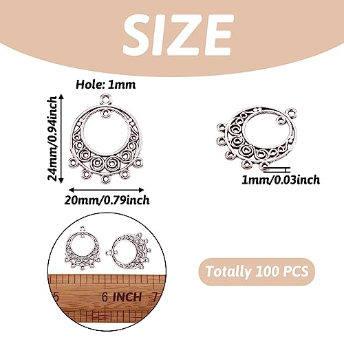 100pcs Antique Silver Hollow Chandelier Component Links with 5 Holes Charms Pendant Connectors 24x20mm for Dream Catcher Necklace Dangle Earrings Jewelry Making - color: Antique Silver, Dream Catcher-1