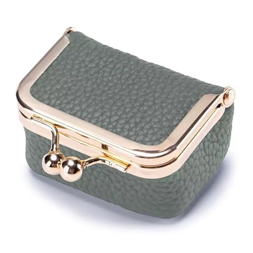 Genuine Leather Mini Jewelry Box for Women, Square Coin Purse with Kiss Lock, Jewelry Organizer Travel Case (Small, Almond Green) - color: 111. Almond Green, size: Small