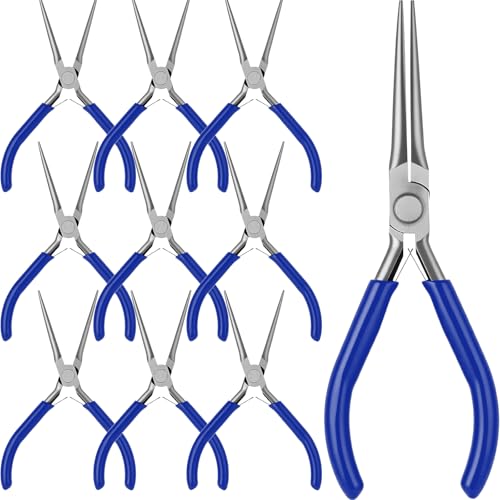 10 Pcs Mini Needle Nose Pliers Bulk, 6 Inch Precision Pliers Set with Extra Long Tips for Jewelry Making, Wire Wrapping, Small Object Gripping, DIY Project (Blue) - color: Blue