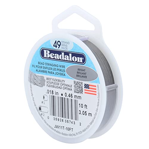 Beadalon 49 Strand Stainless Steel Bead Stringing Wire, .018 in / 0.46 mm, Bright, 10 ft / 3.1 m - color: Bright, style: .018 in / 0.46 mm, 10 ft / 3.1 m