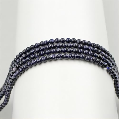 MJDCB 225pcs Small Stone Beads 3mm Blue Sandstone Round Smooth Loose Gemstone Bead for Jewelry Making Bracelets Earrings Necklaces Accessories - color: Blue Sandstone