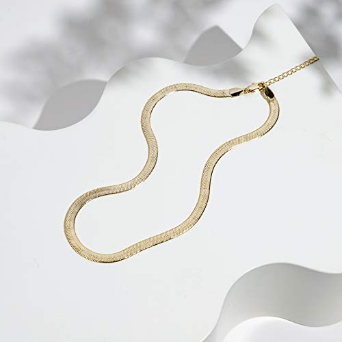 PAVOI 14K Gold Plated Curb Paperclip Box Sphere Bead Snake Herringbone and Figaro Chain Adjustable Necklace - style: Snake-L