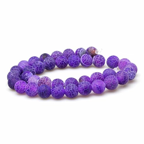 Nature Frost Cracked Dream Fire Dragon Veins Agate Beads Round Stone Beads for Jewelry Making DIY Bracelets Necklaces 15" (6mm, Purple) - color: Purple Frosted Agate, size: 6mm