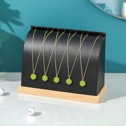 Cambered Necklace Display Stand with Leather Soft Mat Wood Jewelry Organizer Tabletop Display Holder for Necklaces,Choker Pendant (Black) - color: Black
