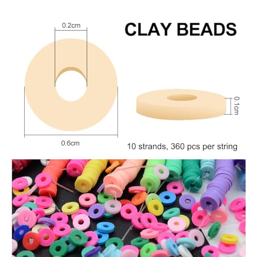 MIIIM 3600 PCS 10 Strands Polymer Clay Beads for Jewelry Making, Vinyl Heishi Beads 6mm for Surfer Bracelets Necklace Making (Cream) - color: XN04-Cream