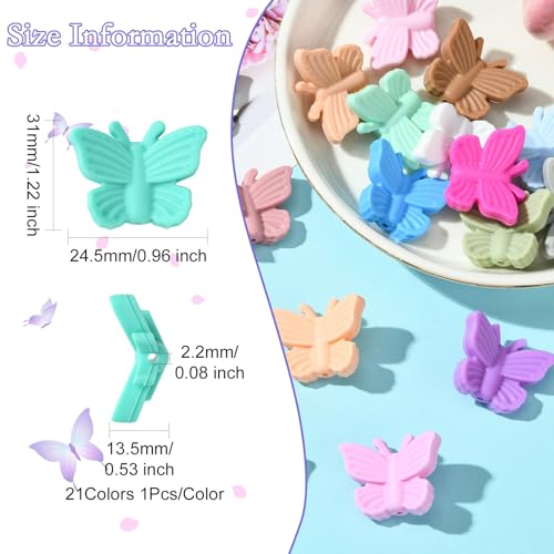 LiQunSweet 21 Pcs 21 Colors Butterfly Silicone Animal Focal Beads Spring Insect Animal Beads for Bracelet Jewelry Making Pens Lanyard Beadable DIY Craftings - color: Butterfly Silicone Focal Beads_21 Pcs
