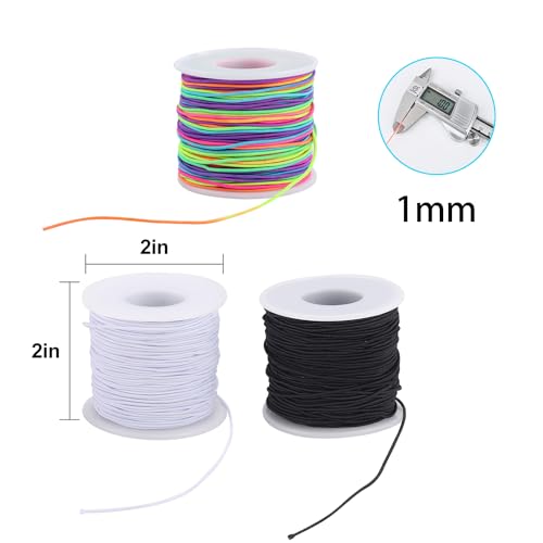 Stretchy String for Bracelets, 3 Rolls 1 mm 495 Feet Sturdy Elastic String Cord for Jewelry Making, Necklaces, Beading and Crafts (1.0mm (Black&Wihte&Rainbow)) - size: 1.0mm (Black&Wihte&Rainbow)