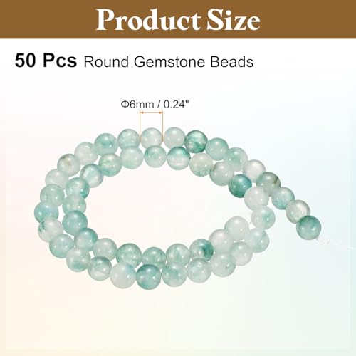 HARFINGTON 50pcs Natural Stone Beads 6mm Green Grass Agate Round Gemstone Stone Loose Beading Real Genuine Smooth Balls Bead for Jewelry Making Bracelets Necklace Earrings DIY - color: Green Grass Agate, size: 6mm