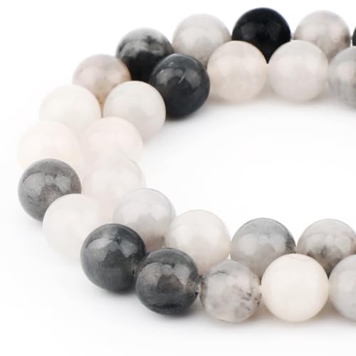 Bymitel 90 pcs Natural Genuine Real Round Loose Stone Beads Gemstone Spacers for Charm DIY Jewelry Making 15.5" per Strand 4mm (Cloudy Quartz Crystals, 4mm) - color: Cloudy Quartz Crystals, size: 4mm