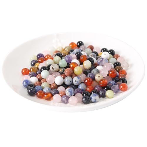 YouLuo Natural Stone Beads 100pcs 6mm Round Crystal Real Stone Beads Loose Gemstone Stone Beads 10 Colors Chakra Stones DIY Genuine Smooth Beads for Bracelet Necklace Jewelry Making (6mm Mixed)