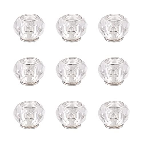 100pcs 14mm Large Hole Glass Beads - Clear European Lampwork Loose Spacer Beads for DIY Craft Snake Chains Charms Bracelet Necklace Earring Making - Hole: 5mm - color: Clear