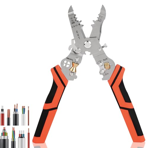 Wire Stripper Cutter Crimping Tool - 9 in 1 Wire Stripper Tool with Cutter Crimper Function AWG 22-10 Wire Cutters Pliers for Wire Splitting,Stripping,Cutting,Crimping, Clamping,Winding,Sharpening