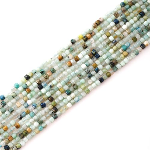 Faceted Natural Amazonite 2-3mm Cube Square Loose Beads Gemstone Small Loose Beads Healing Crystal Energy Stone for DIY Jewelry Making 15" - color: Amazonite2