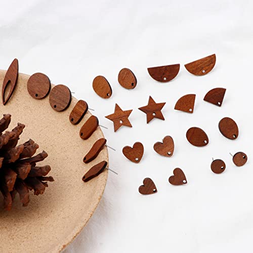 DoreenBeads 30Pcs Natural Wooden Stud Earrings Posts with Loop for Jewelry Making- Star Wood Earring Posts with Ear Backs for Women DIY Earring Making Personalized Jewelry Findings - color: Star